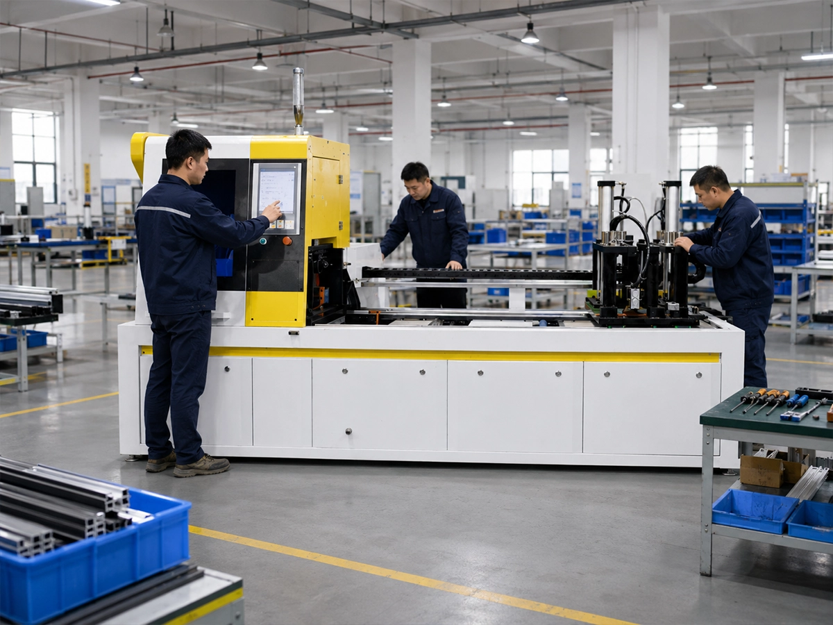 Jiurun engineers commissioning an aluminum cutting machine