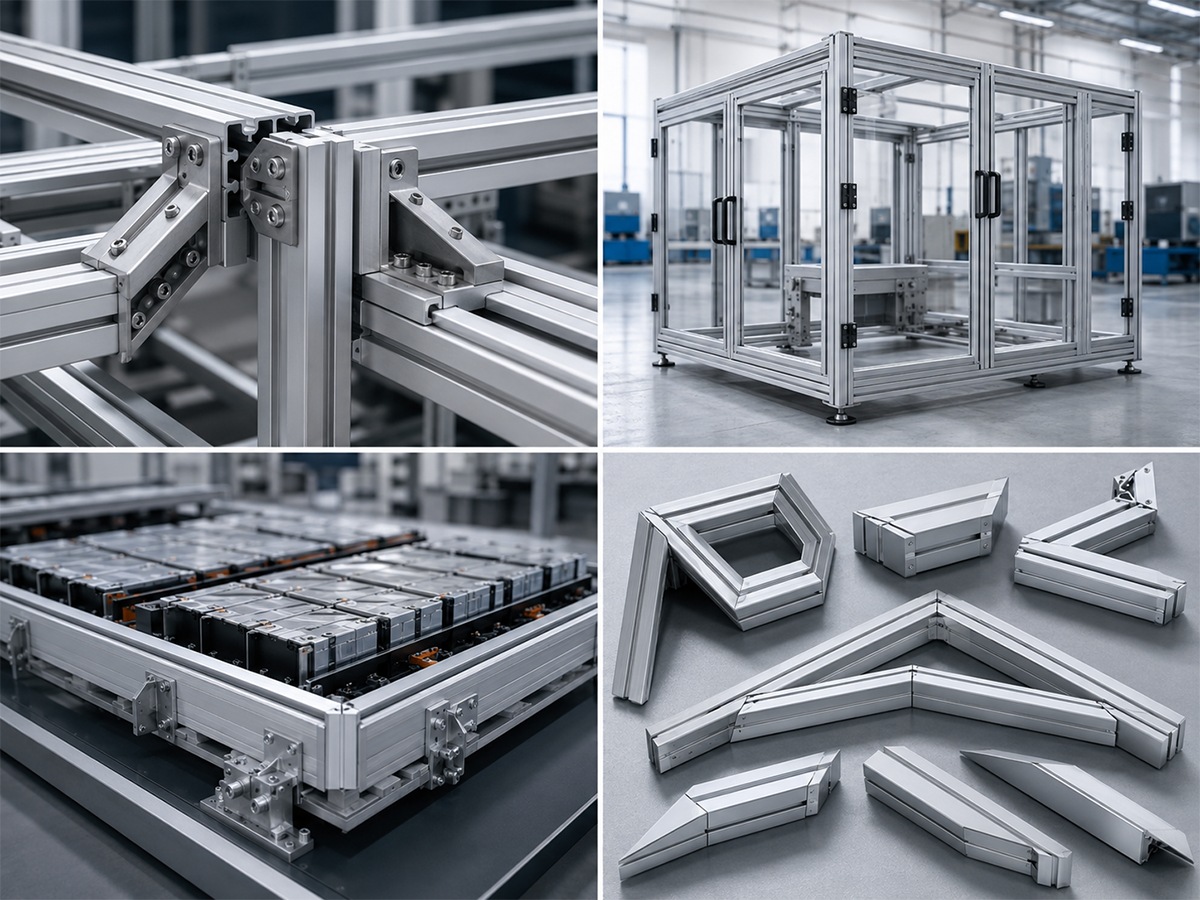 Multi-angle aluminum cutting applications for industrial frames, enclosures, energy storage frames and custom angle components