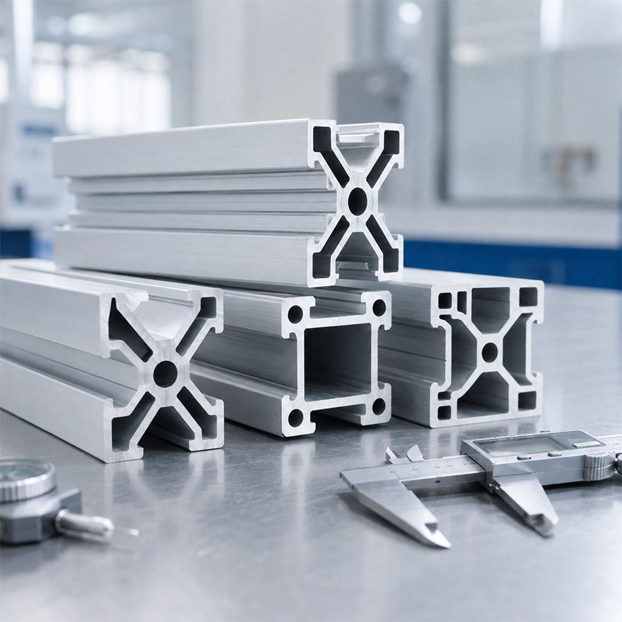 Finished aluminum extrusion samples after automatic cutting