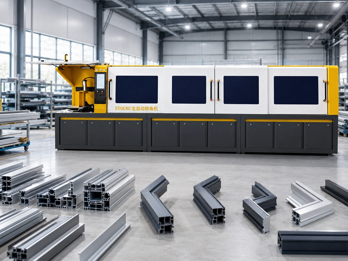 Curtain Wall Aluminum Profile Cutting | JiurunCut JR-550CNC-CORNER cutting system for curtain wall aluminum profiles