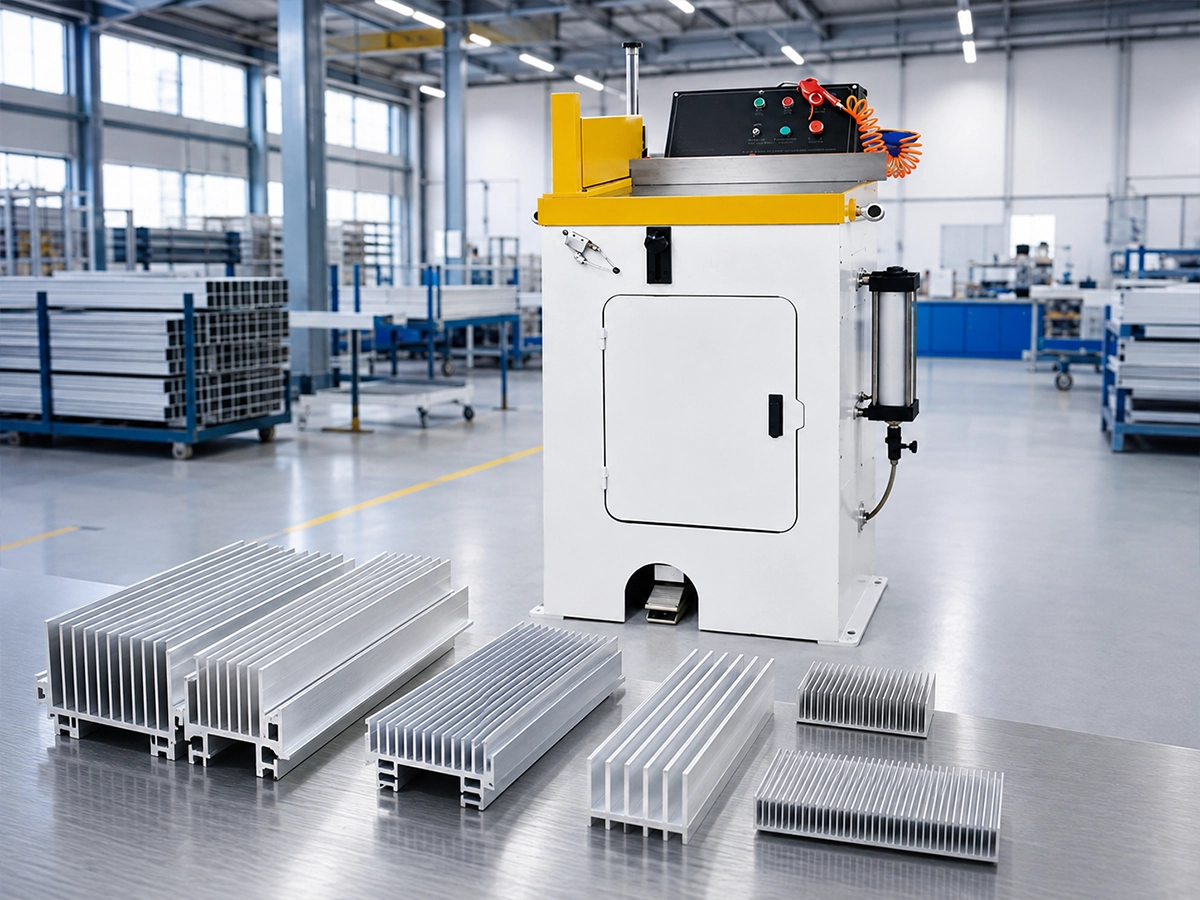 Aluminum Heat Sink Profile Cutting with JR-455Q | JiurunCut JR-455Q aluminum cutting machine for heat sink and fin profile applications