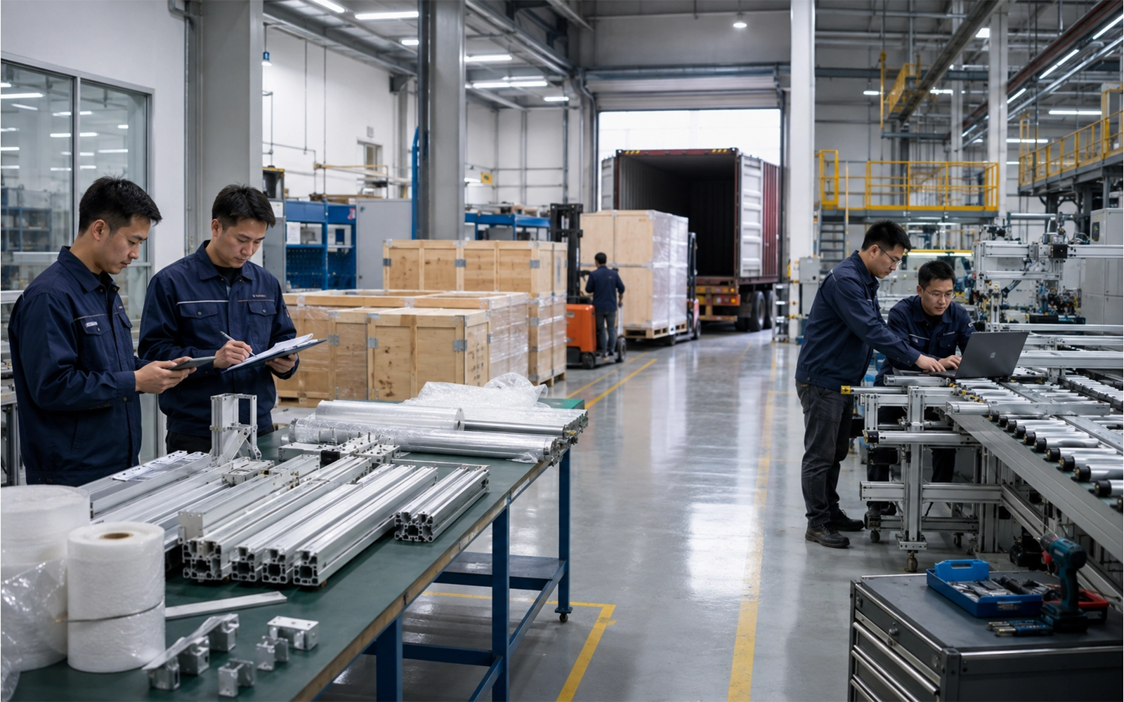 Aluminum Cutting Machine Global Technical Support | JiurunCut JiurunCut technicians preparing aluminum samples and equipment for customer support