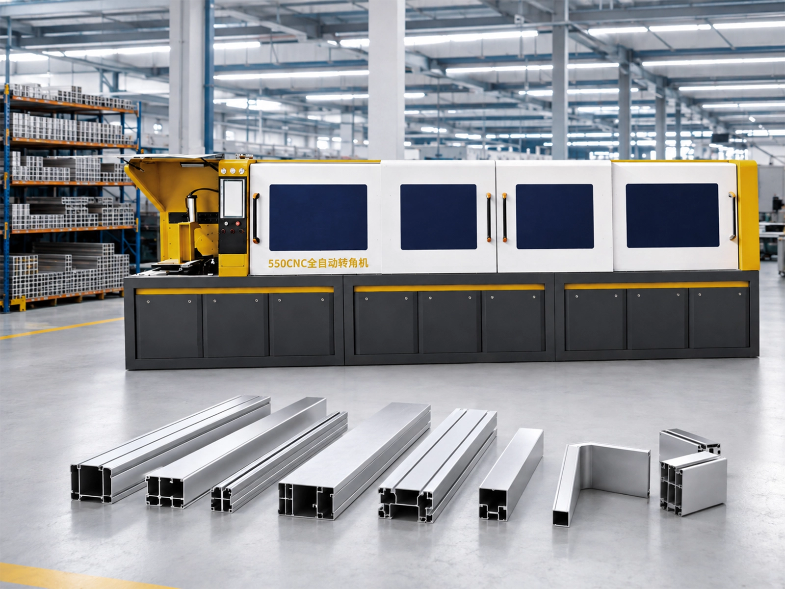 Industrial Aluminum Cutting Machine Manufacturer | JiurunCut JR-550CNC-CORNER industrial aluminum cutting machine with profile samples