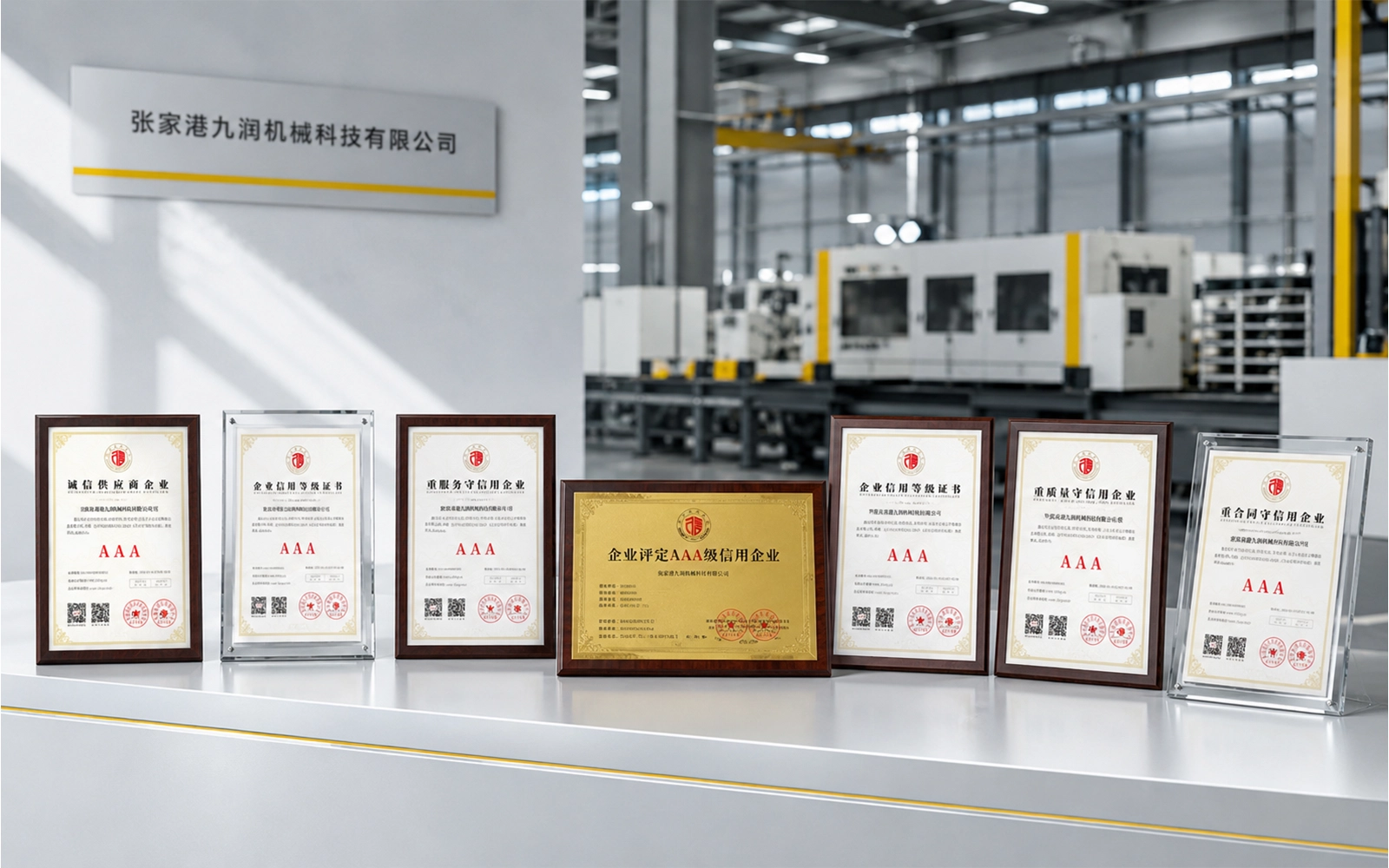 JiurunCut Company Awards and Qualifications | JiurunCut JiurunCut company awards and qualification plaques displayed in the factory