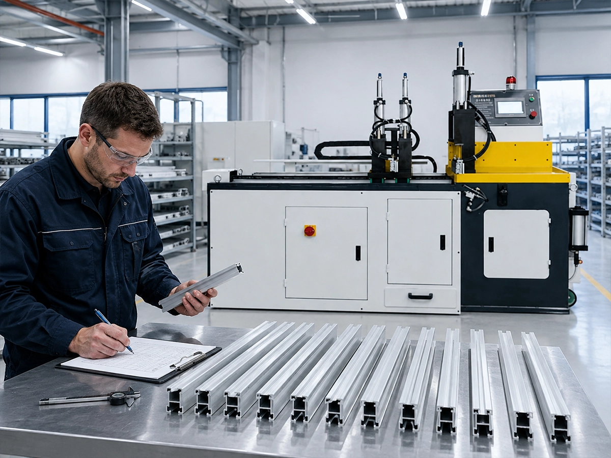 JR-455CNC Cutting Repeatability Verification | JiurunCut JiurunCut technician recording JR-455CNC aluminum cutting repeatability results