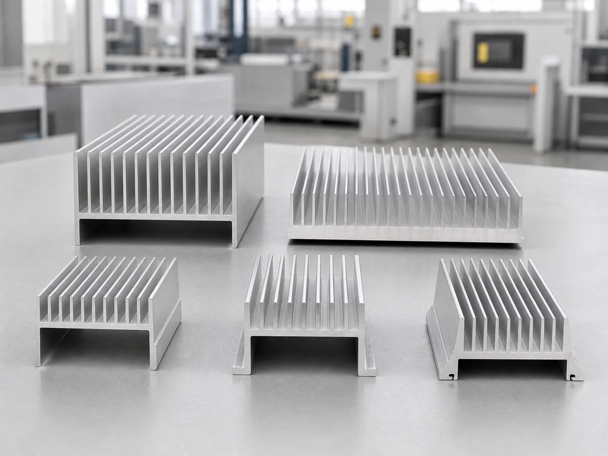 Aluminum heat sink extrusion profiles prepared for controlled automatic cutting