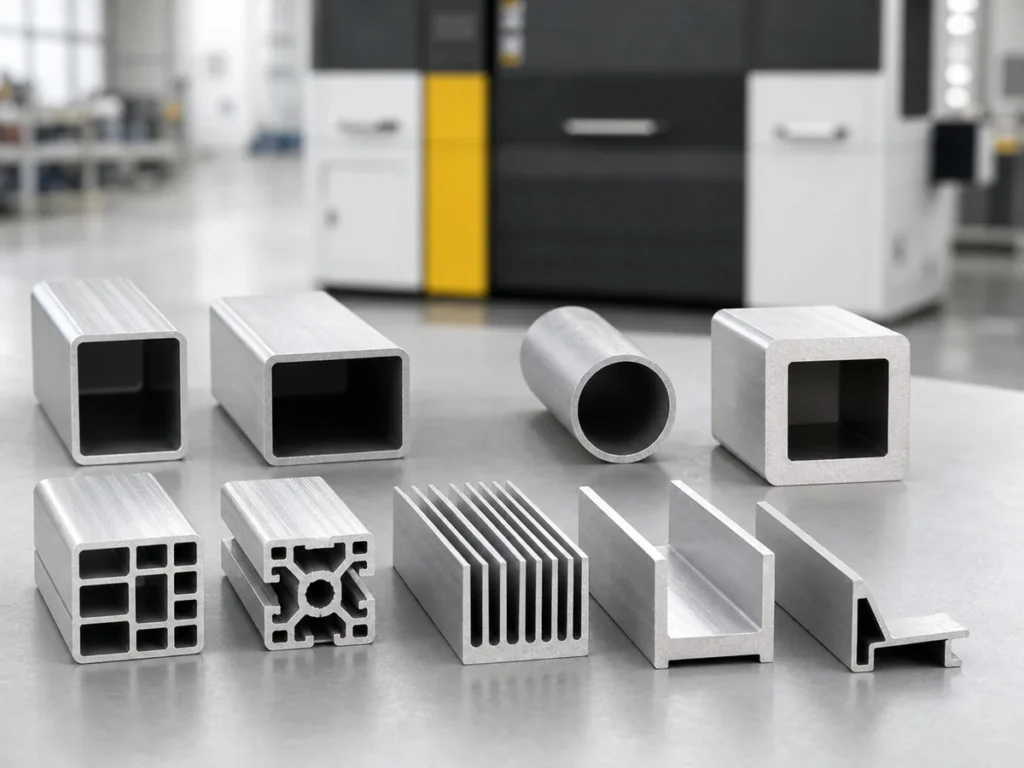 Aluminum profile cross-sections arranged for automatic cutting machine fit review