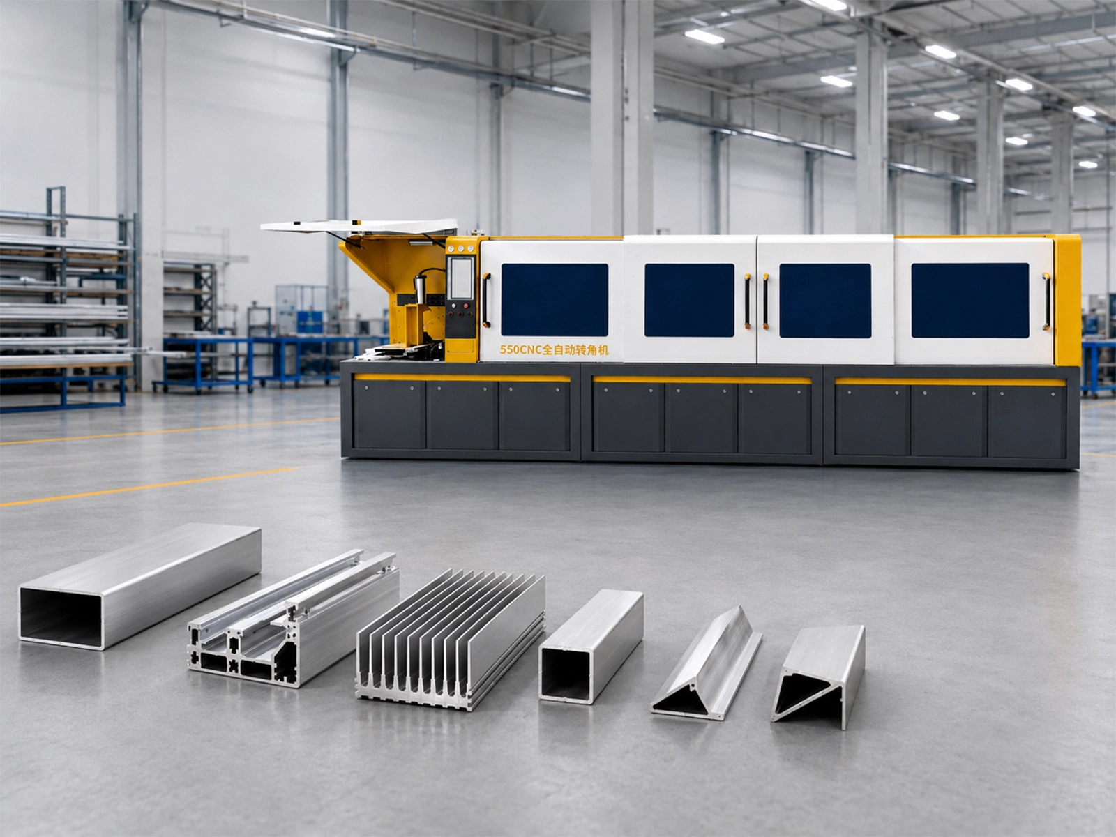 JiurunCut industrial aluminum cutting machine in an aluminum profile factory