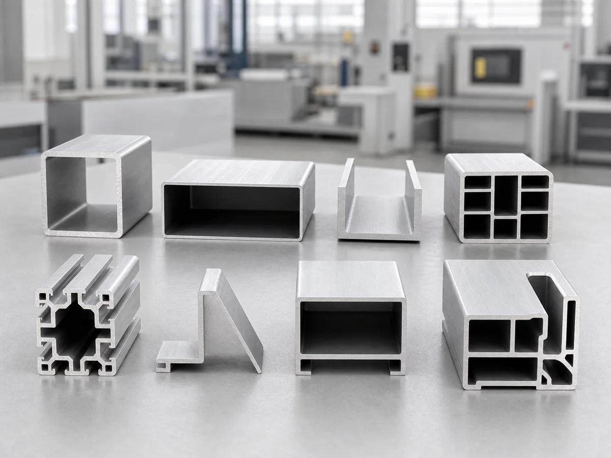 Industrial aluminum extrusion cross-sections prepared for automatic profile cutting
