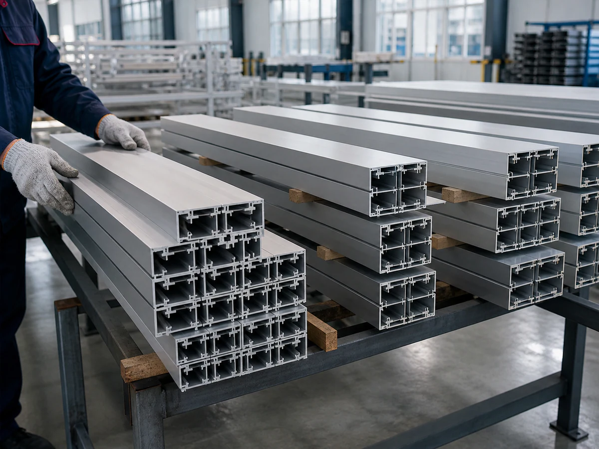 Curtain wall aluminum transom profiles prepared for project batch cutting
