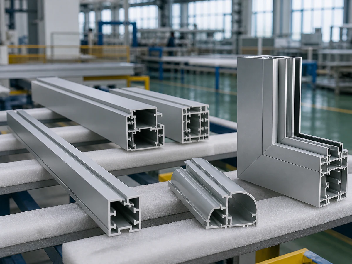 Visible curtain wall aluminum profiles with protected architectural finishes