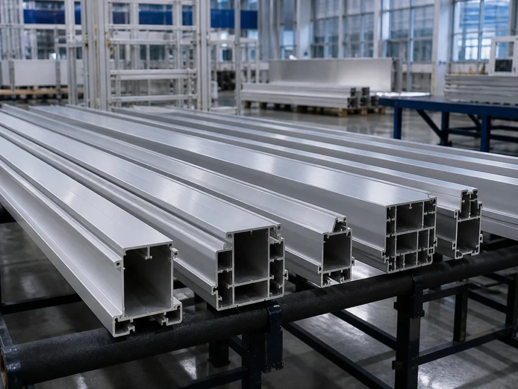 Energy storage enclosure aluminum side rails arranged for batch cutting