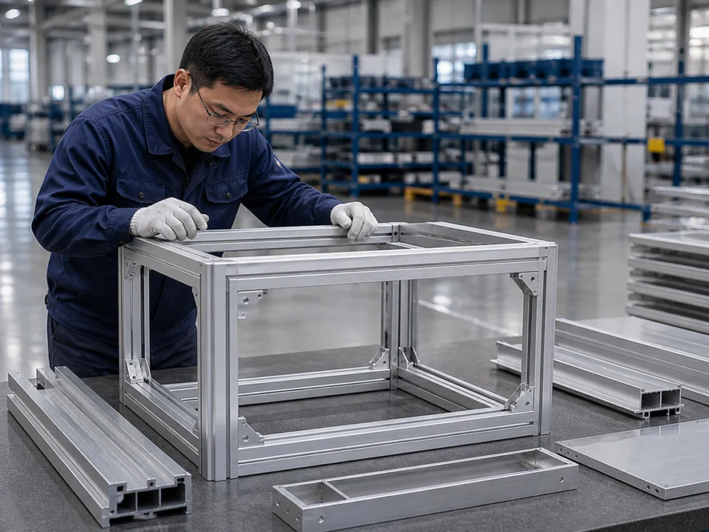 Energy storage enclosure aluminum profiles checked for visible-surface protection