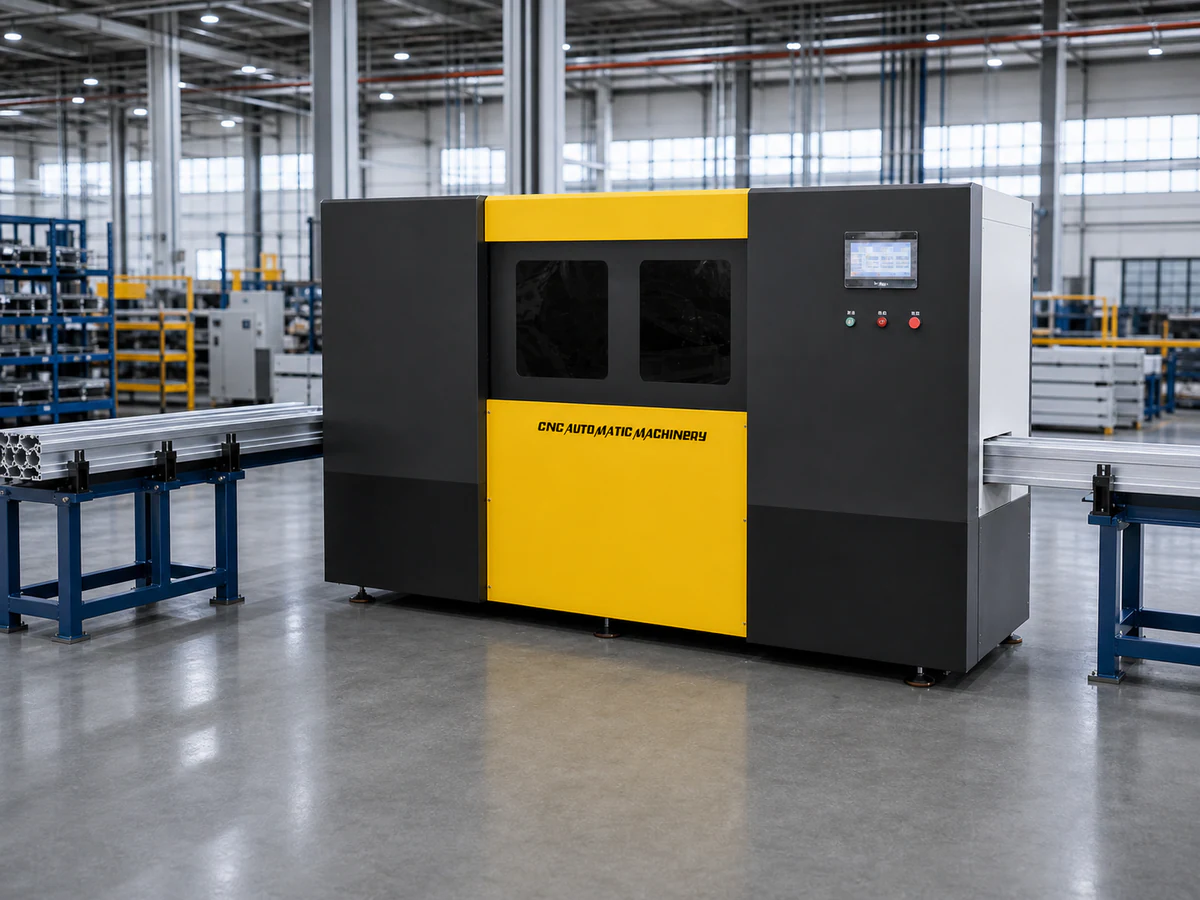 Long EV structural aluminum extrusion prepared for controlled feeding and cutting