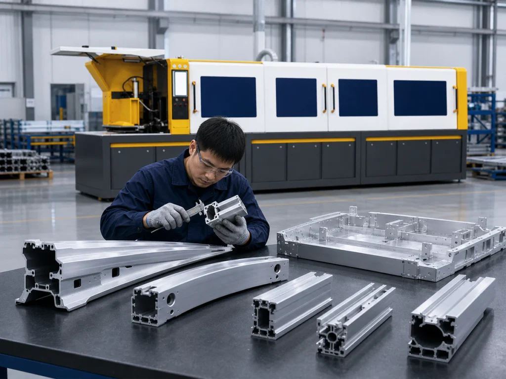 Aluminum sample cutting — Finished EV aluminum part inspected after representative sample cutting
