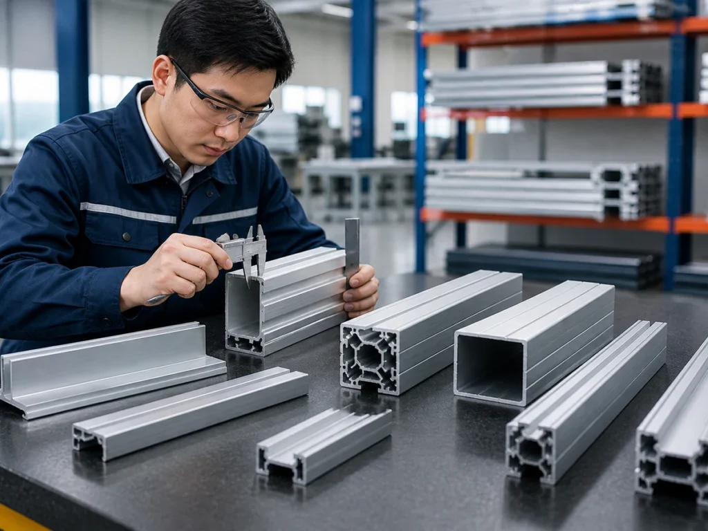 Industrial aluminum cut parts inspected for finished length, perpendicularity and burr