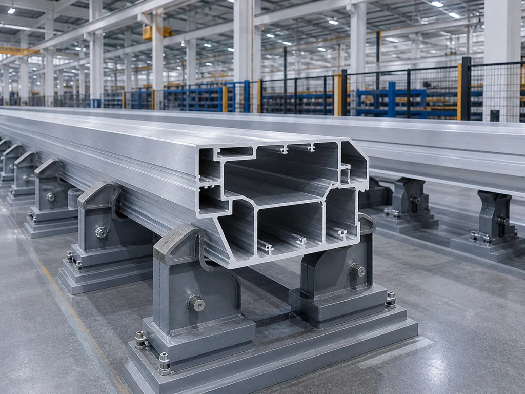 Large rail transit aluminum section supported around reinforced structural areas