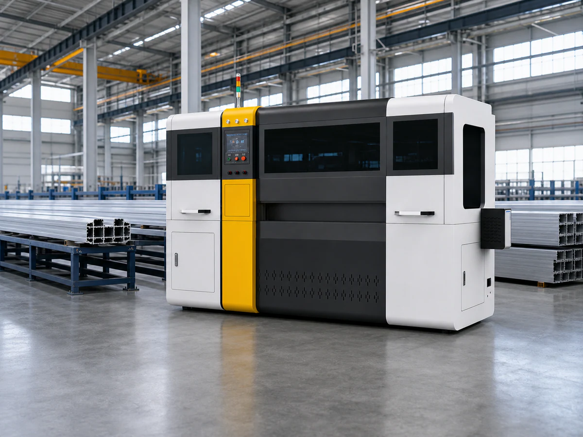 Support and feeding setup prepared for a long rail transit aluminum profile