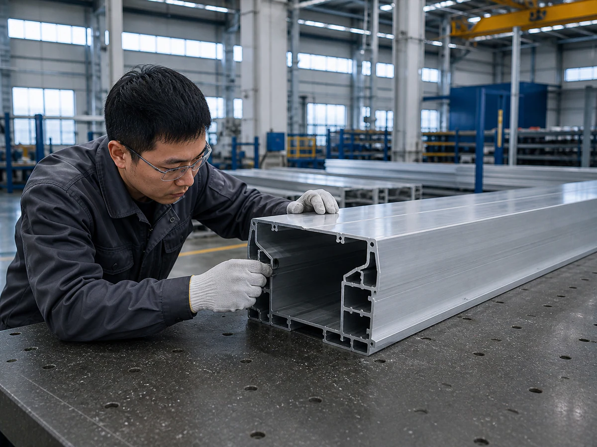 Large rail transit aluminum sample inspected for cut face and finished dimensions