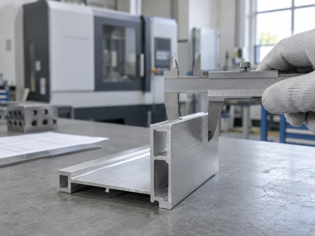 Hollow aluminum section with a caliper at its upper edge
