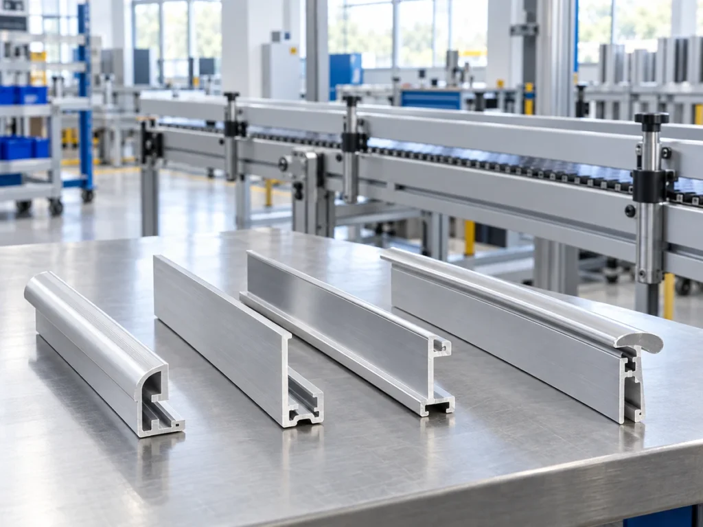 Separate aluminum conveyor guide profiles with different contact surfaces