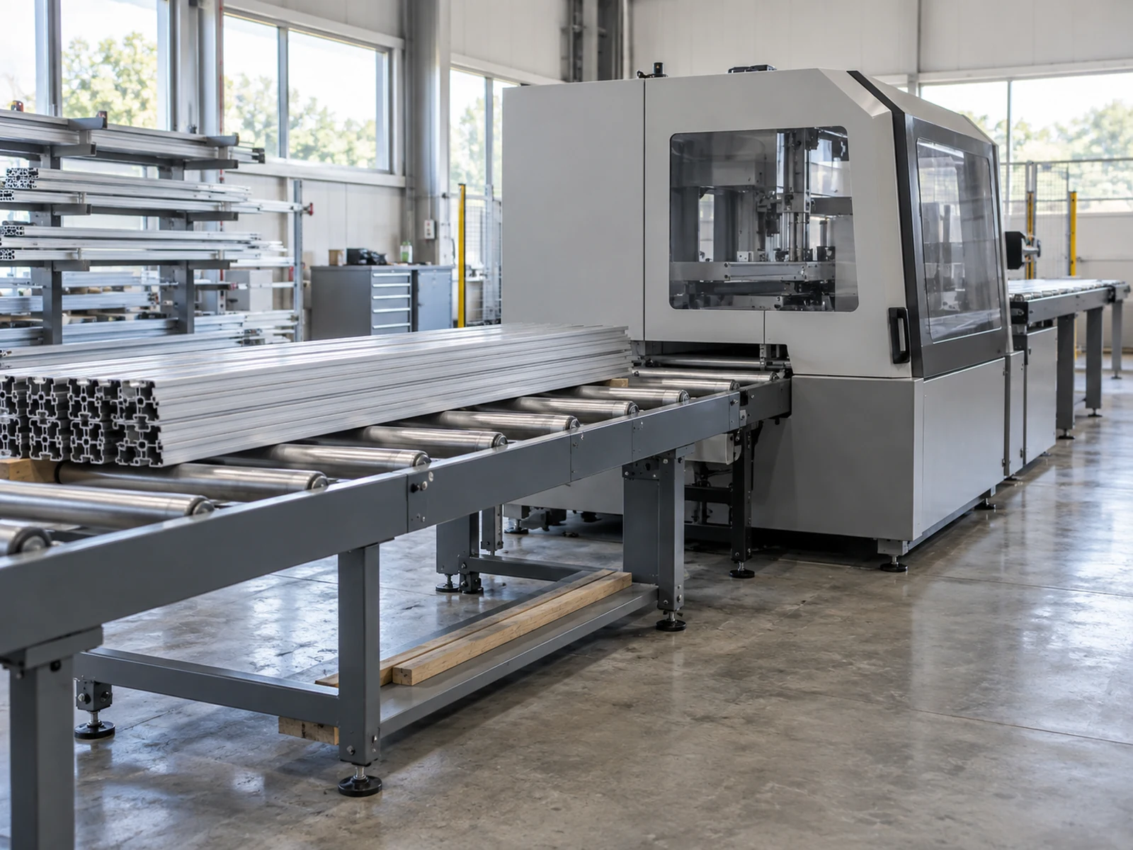 Illustrative stock presentation for an aluminum saw for a metal service center