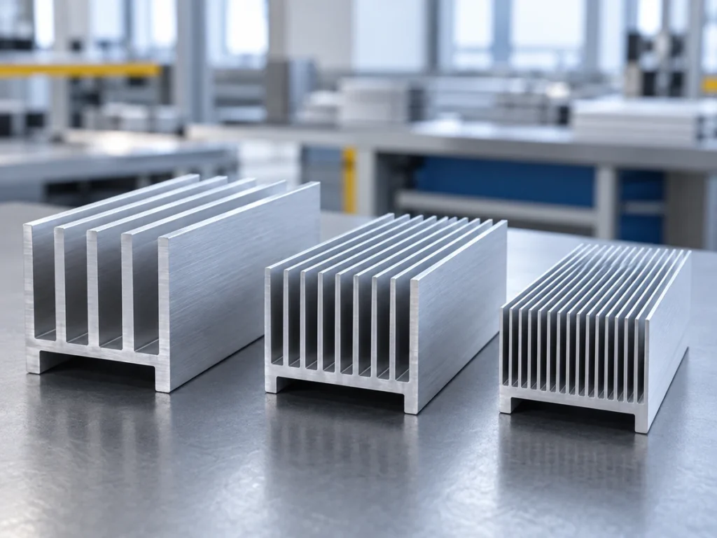 Three finned profile sections for an aluminum thermal conductivity data review