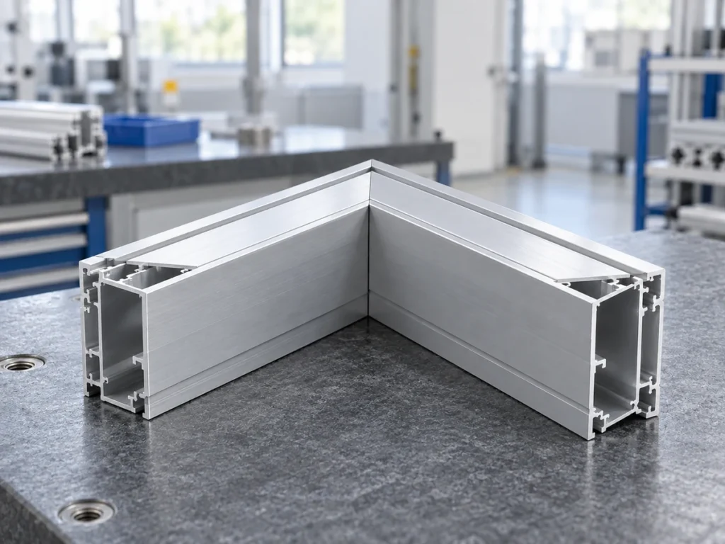 Two mitered hollow aluminum frame members arranged at a corner