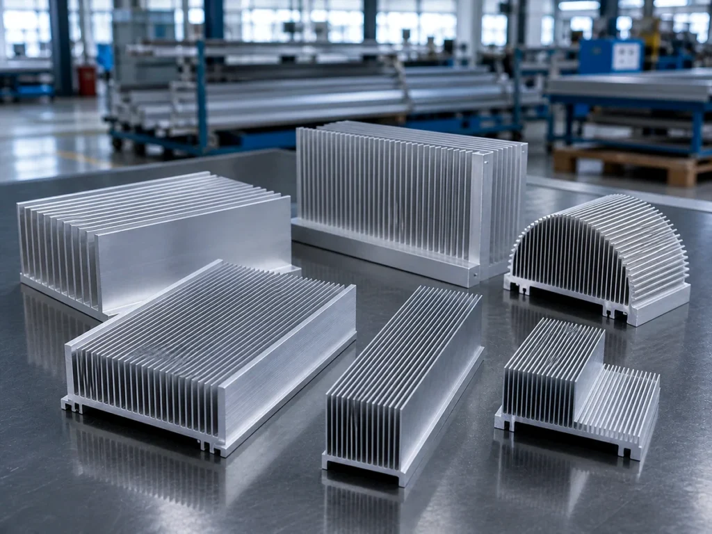 Aluminum fin profiles illustrating component choices for passive vs active heat sinks