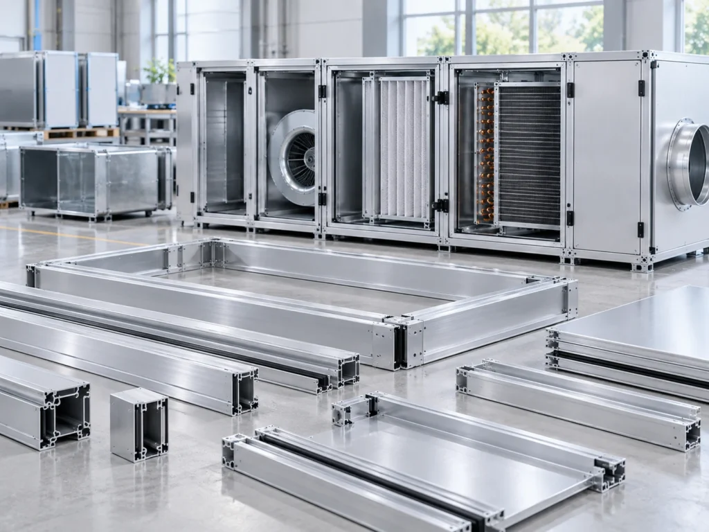 HVAC aluminum frame cutting context with enclosure frames and separate profile sections