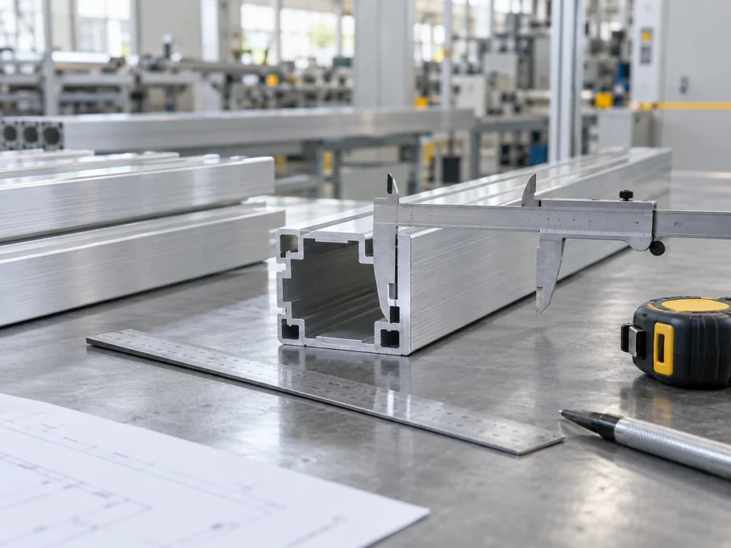 Aluminum extrusion and inspection tools arranged on a measurement bench