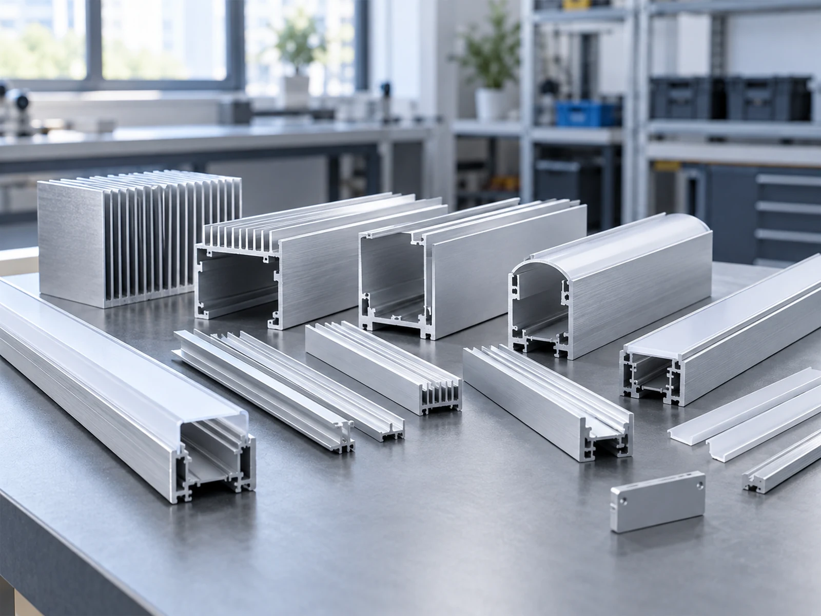 LED housing cutting preparation: varied aluminum housing and finned extrusion sections