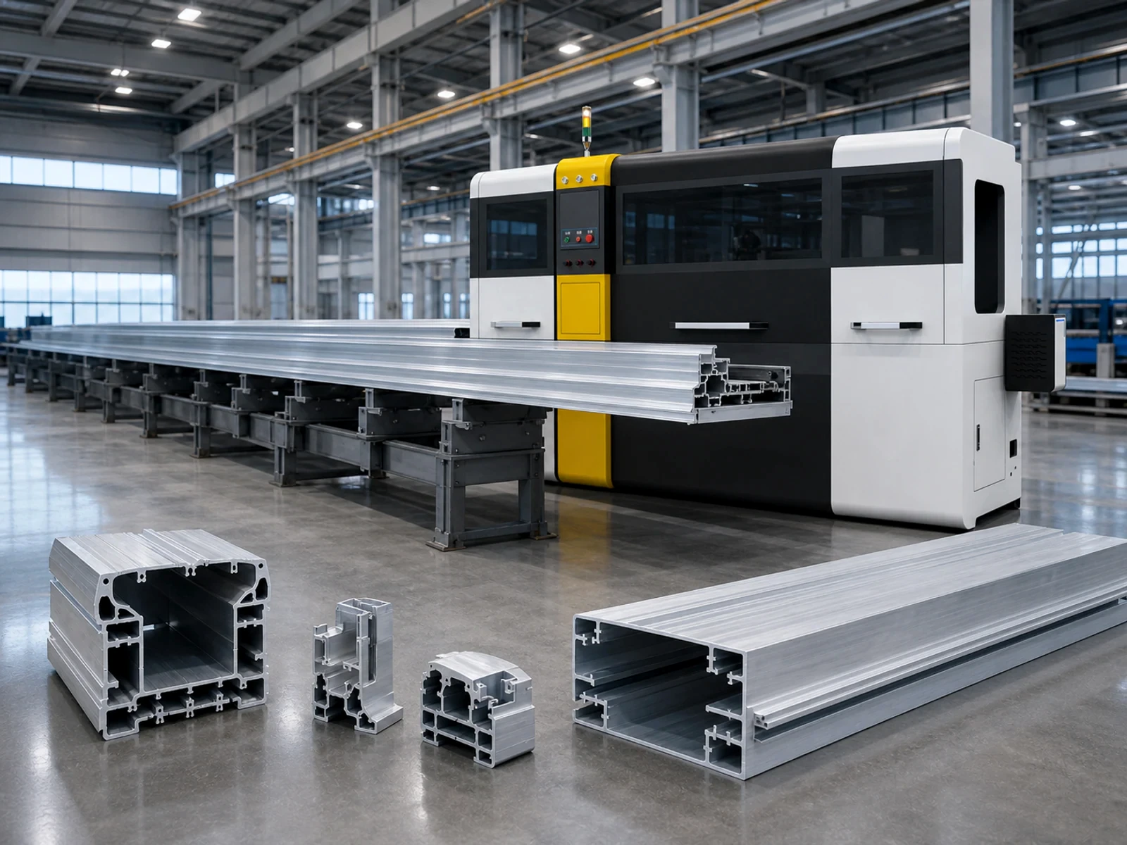 Illustrative equipment support and transfer layout with individual extrusions