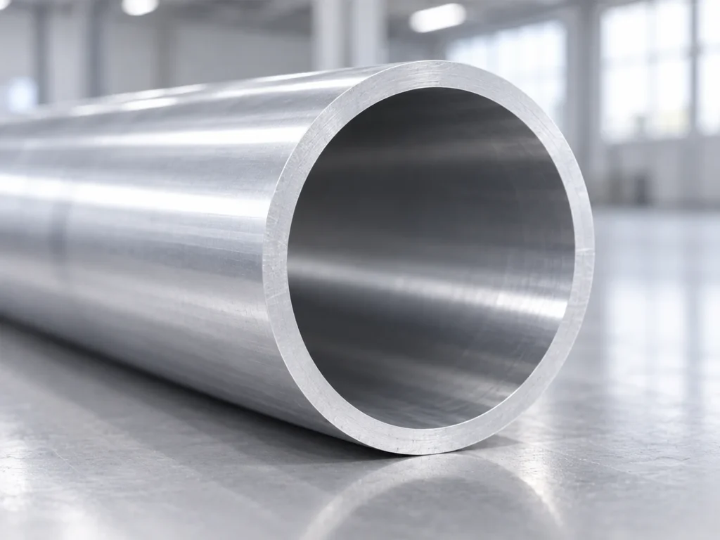 Open end of a round aluminum tube showing its inner and outer perimeter