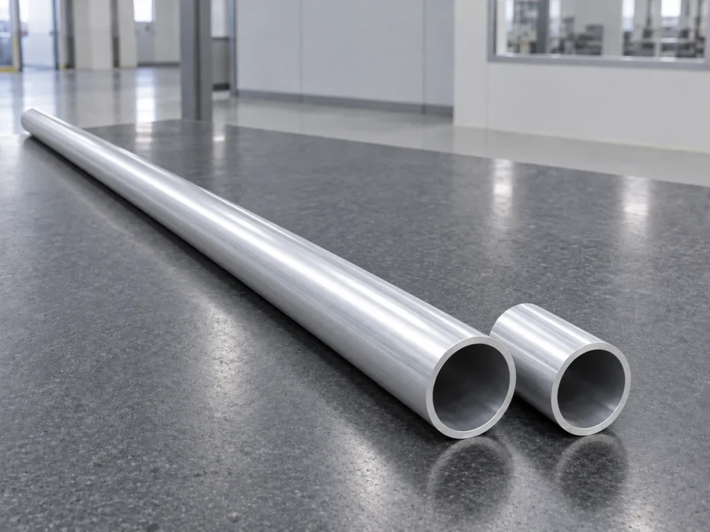 A long round aluminum tube and a shorter tube piece lying beside one another with their open ends visible.