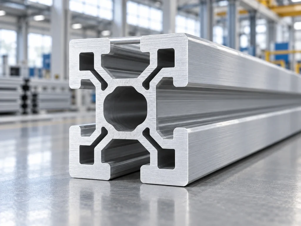 Close view of a T-slot aluminum extrusion end and central opening