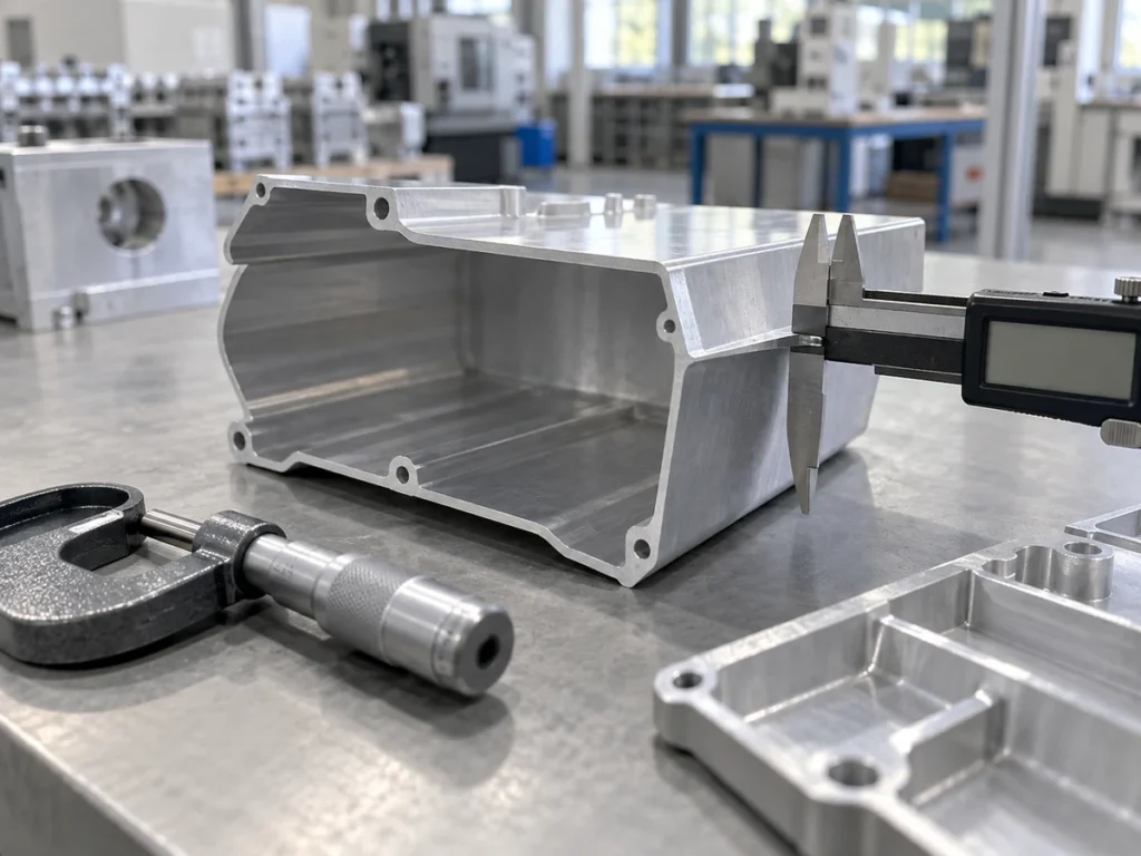 Caliper jaw contacting a thin upper lip of an open aluminum channel