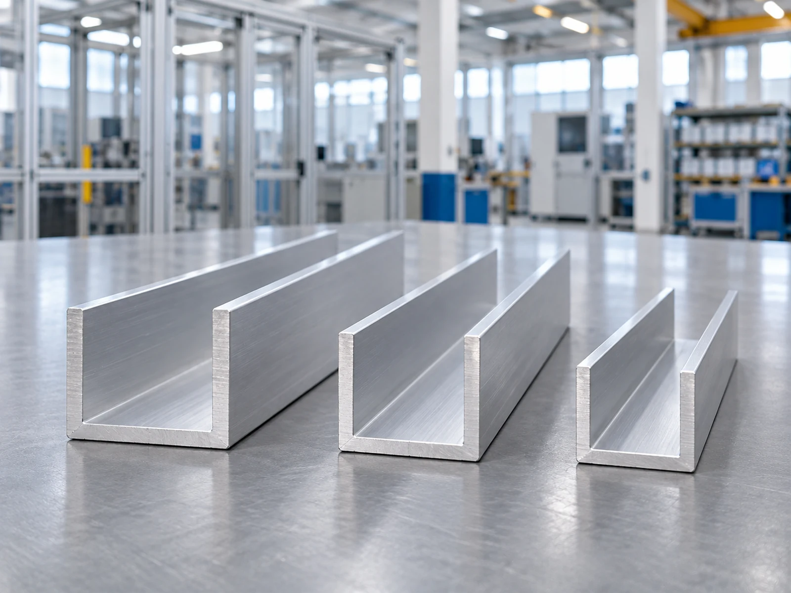 Illustrative U-channel sections for an aluminum saw for shower enclosure manufacturing inquiry