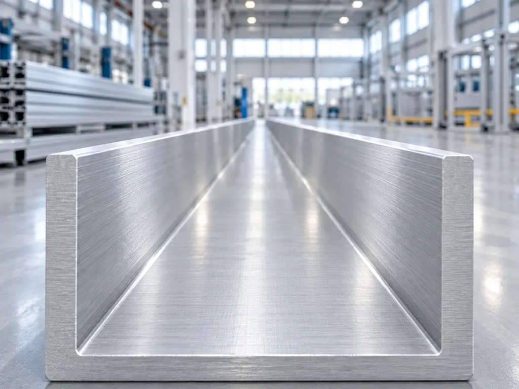 Open channel illustrating profile and face references for an aluminum extrusion twist review