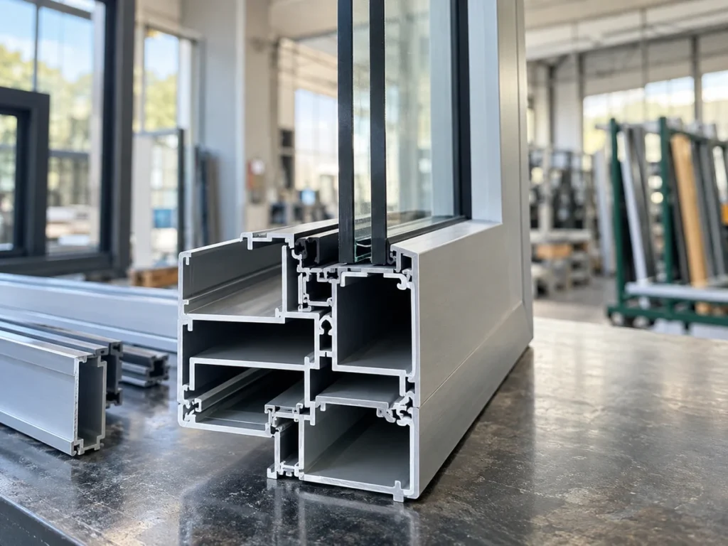 Window-frame cutaways showing profile geometry for a 6060 vs 6063 aluminum comparison