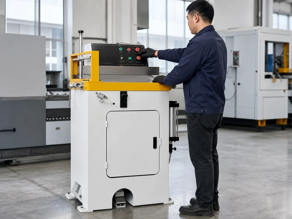 PLC vs CNC control discussion context: an operator interface on an aluminum cutting machine.