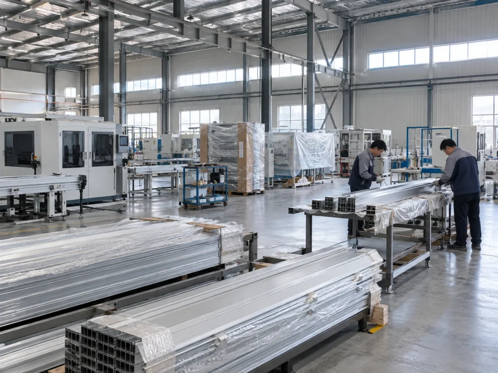 Machine packing preparation scene: wide view.
