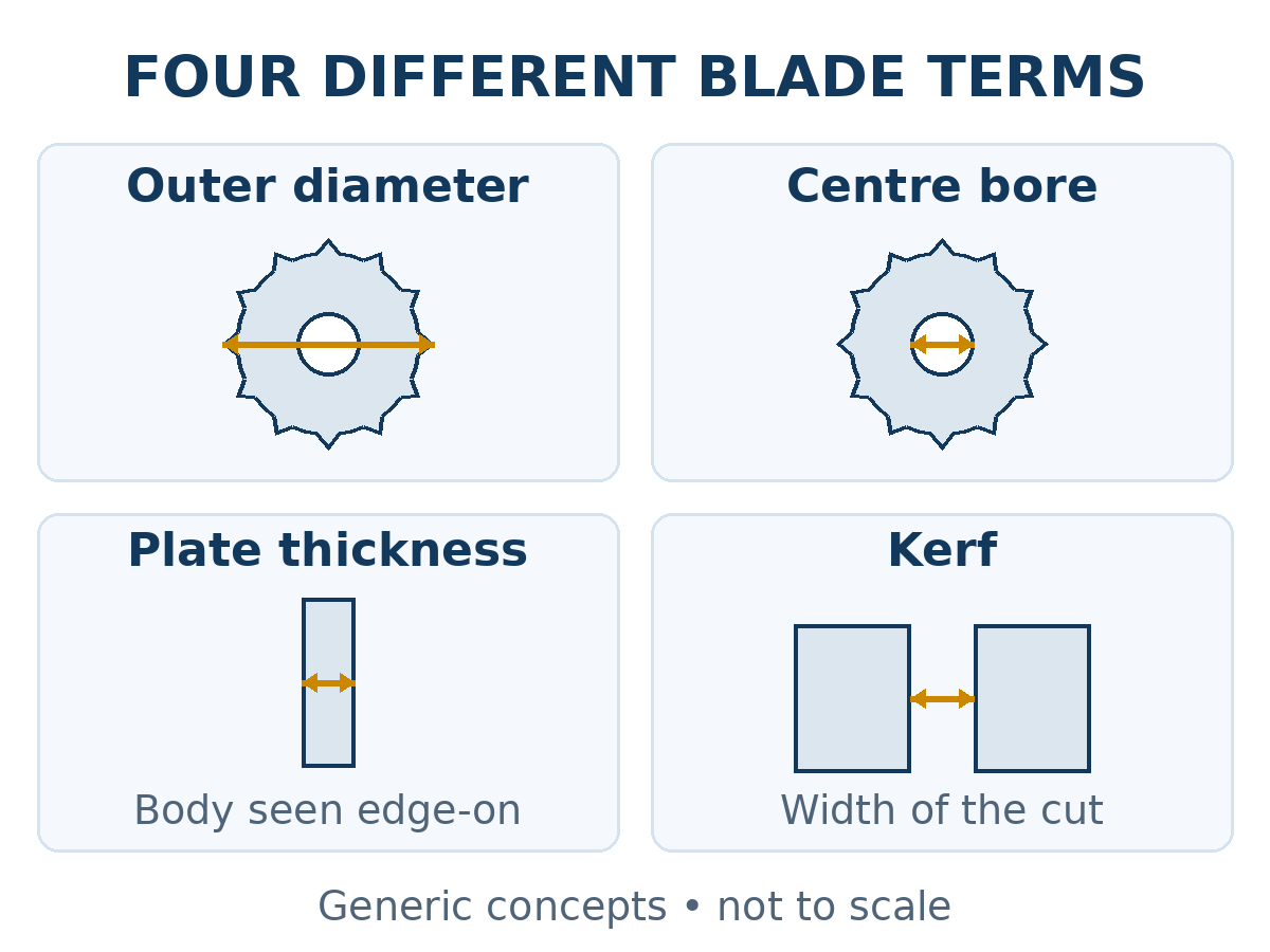 Four separate generic blade dimensions to identify in a supplied tool record