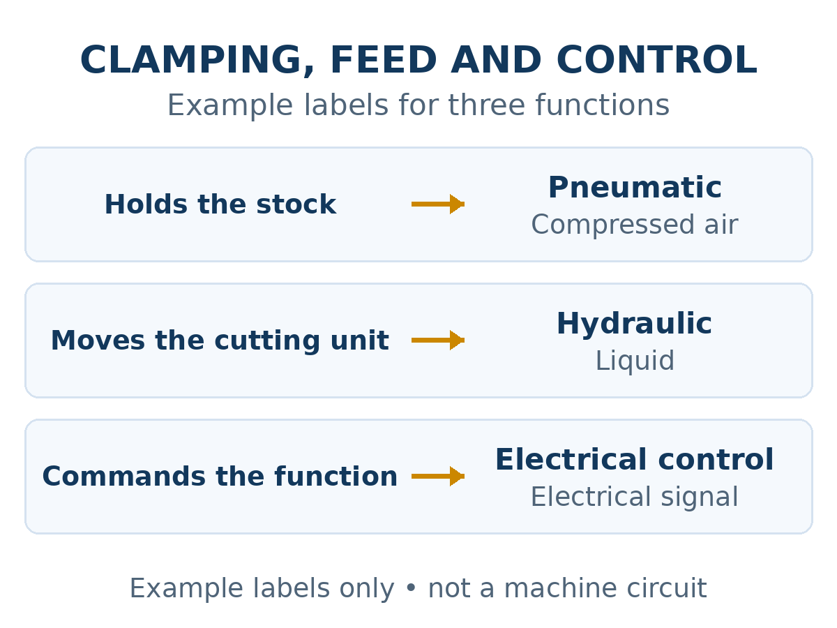 Generic diagram separating stock clamping, cutting feed and control commands